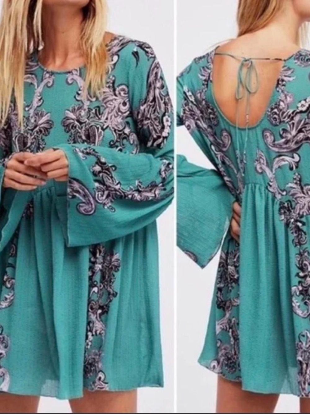 Free People Symphony Printed Bell Sleeve Slip Dress XS